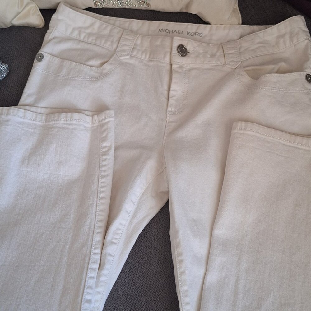 Michael Kor Women's White Denim Jeans, Straight Leg, Flap Back Pockets Size 10P